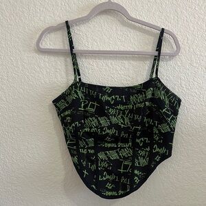 Black and Green Graphic Crop Top